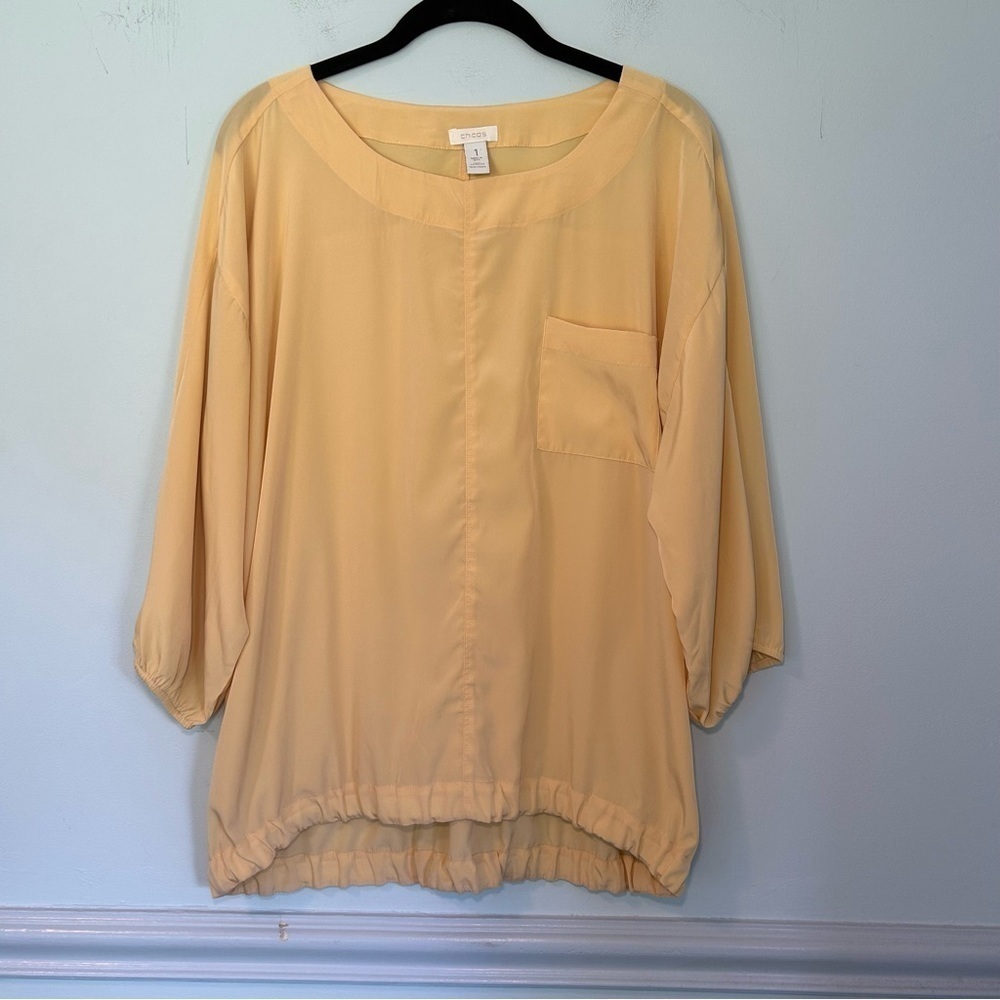 Chicos Yellow Penelope 3/4 Sleeve Raffia Blouse Size 8
